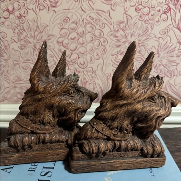 Set of 3 Scottie dog bookends and card holder Syroco Wood - Picture 6 of 8